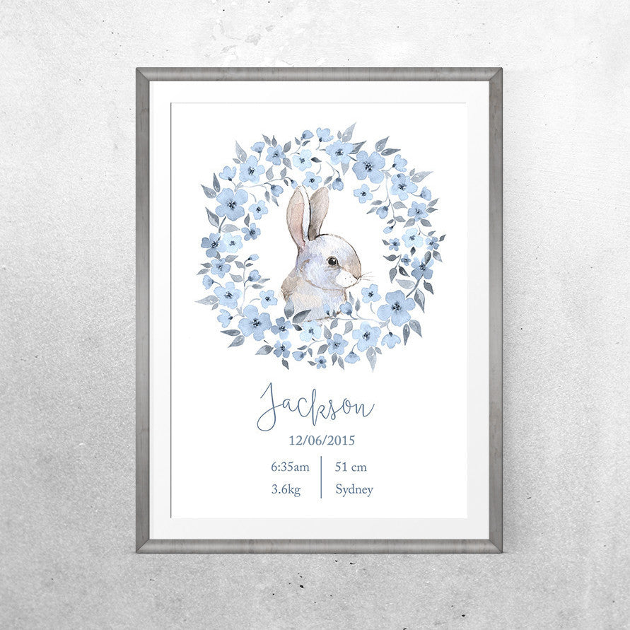 Personalised Baby Name - Blue Bunny - Print - One Tiny Tribe - 2