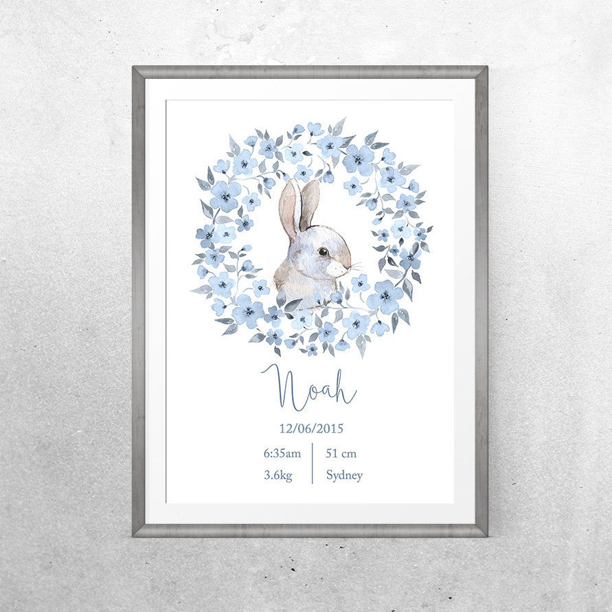 Personalised Baby Name - Blue Bunny - Print - One Tiny Tribe - 3