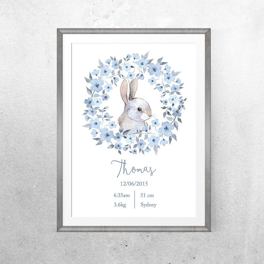 Personalised Baby Name - Blue Bunny - Print - One Tiny Tribe  - 4