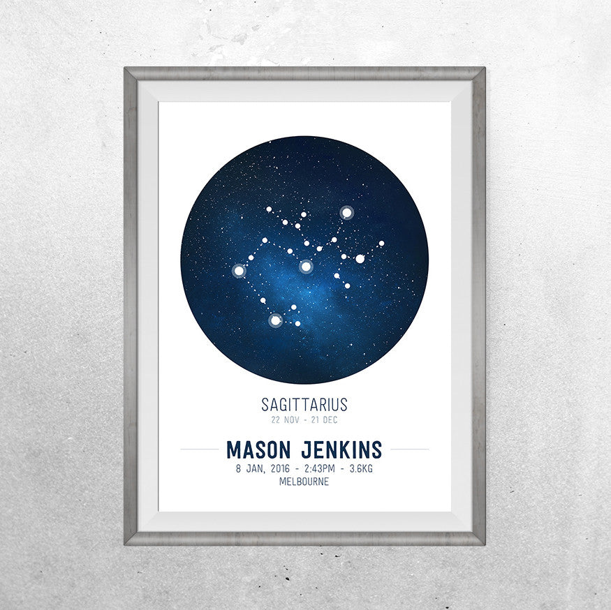 Constellations Birth Print - Personalised Zodiac - Print - One Tiny Tribe - 1