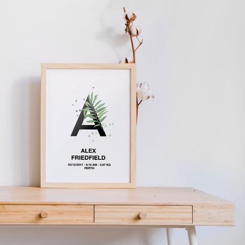 Personalised Tropical Letter Birth Printable