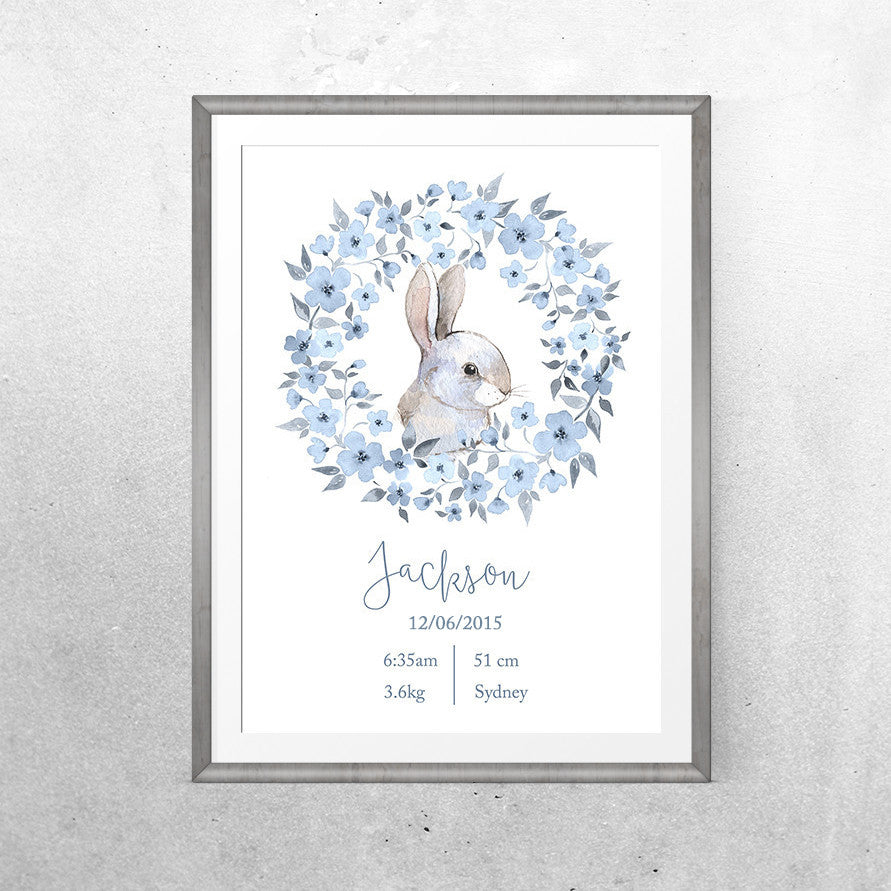 Personalised Baby Name - Blue Bunny - Print - One Tiny Tribe  - 2