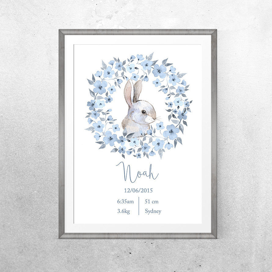 Personalised Baby Name - Blue Bunny - Print - One Tiny Tribe  - 3