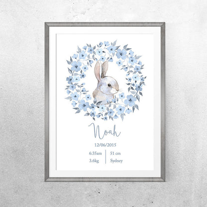 Personalised Baby Name - Blue Bunny - Print - One Tiny Tribe  - 3