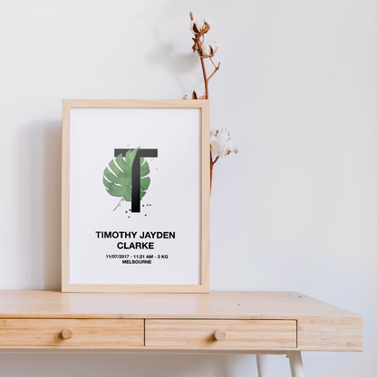 [Personalised] Tropical Letter Birth Printable